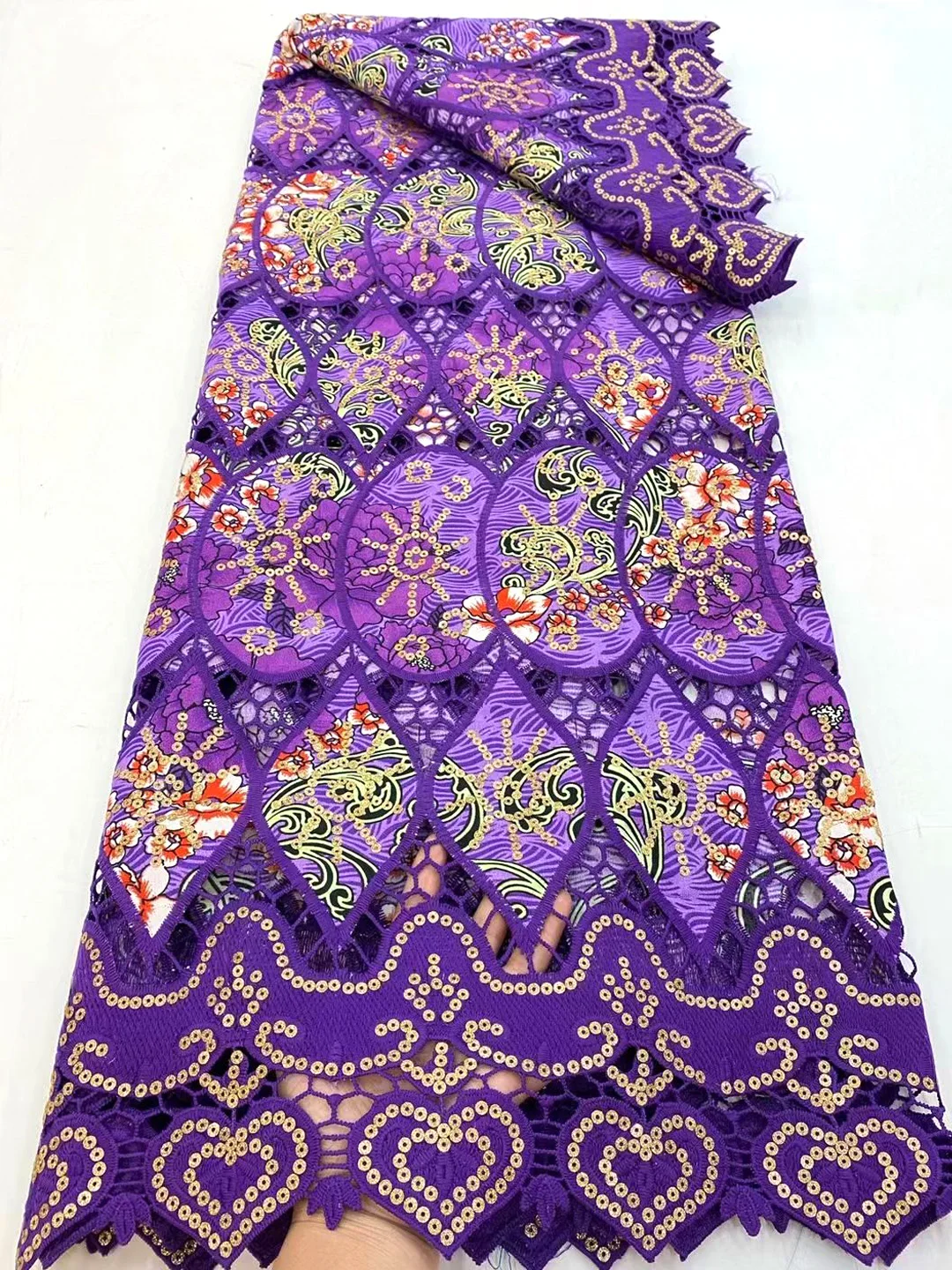 

Purple African Wax Lace Fabric 2022 High Quality Lace Nigerian Lace Fabrics With Sequins Flannel For Garment Sewing HFJ4978