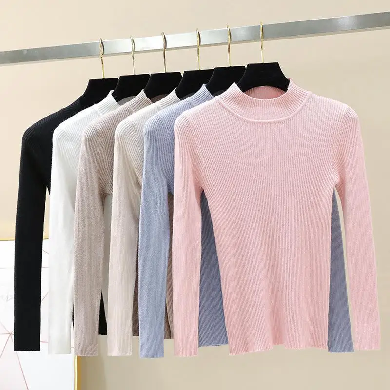 

2019 Autumn Winter Women Pullovers Casual Long Sleeve Sweater High Elasticity Knitted Lady Jumper Slim Turtleneck Tops Sweaters