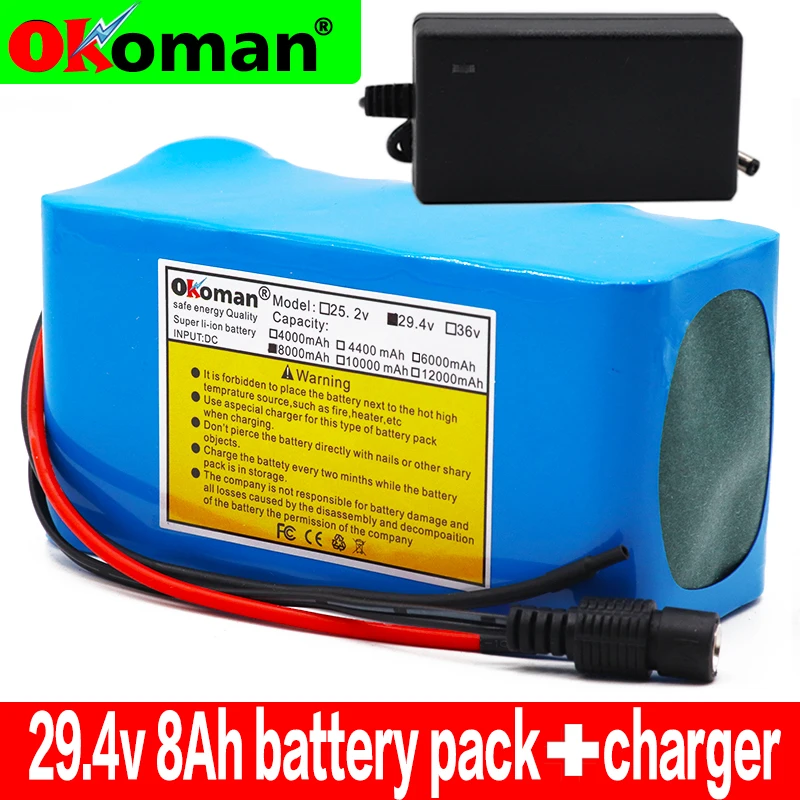 24V 8ah Electric bicycle Lithium Ion Battery 29.4V 8000mAh 15A BMS 250W 350W 18650 Pack Wheelchair Motor + charger | Электроника