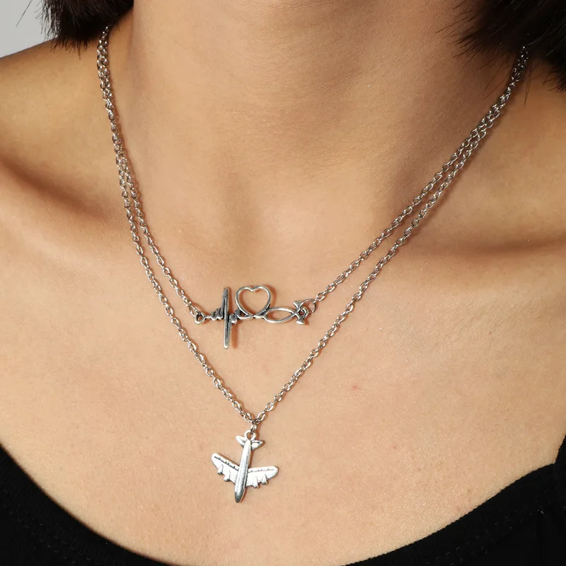 MiFaViPa Fashion Trinket Jewelry Multi-layer Plane Necklace Charm Air Plane Pendant Necklaces For Men Women Aircraft Gifts Xmas (3)