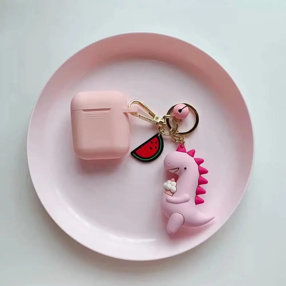 Pink Динозавр украшения брелок чехол для Apple гарнитура для airpods Чехлы мягкие силиконовые Bluetooth наушники сумка Air Pods ремешок - Цвет: Pink