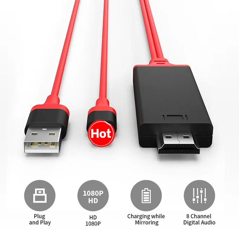 2 м USB HDTV тюнер к HDMI HDTV AV кабель адаптер для iPhone 7, 7plus 6S 6 Plus 5S 5 зарядный кабель-адаптер