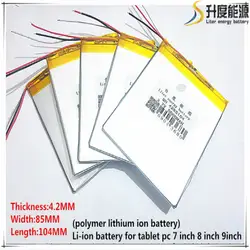 Бесплатная доставка 3,7 в 5000 мАч 4285104 3 провода литиевых планшеты PC Батарея с защитой доска полимерный