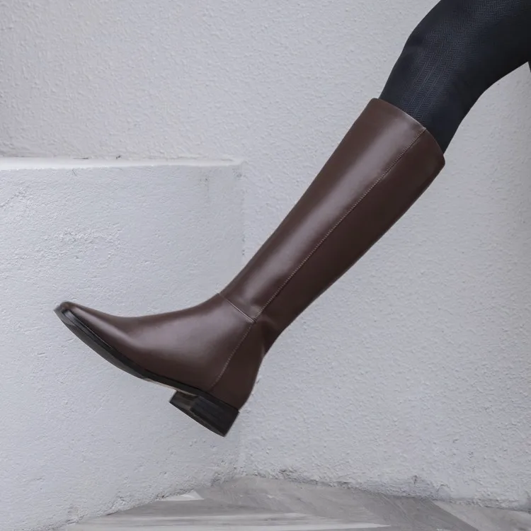 

Riding boots tall handsome riding boots new England square boots leather thick heel boots