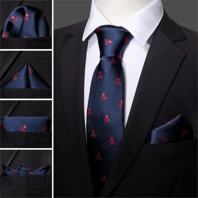 Fashion Designer Blu Del Cranio Degli Uomini Tie Set 8.5 Centimetri di Seta Fazzoletto Cravatte per Gli Uomini Regalo di Nozze di Business Barry. wang Gravata Cravatta 1