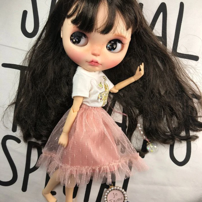 1 шт. черный, Wihte, розовая юбка в сетку Blyth Doll Cothes Barbies платье для blyth, ob24, azone, kurhn, barbies кукла 1/6 аксессуары