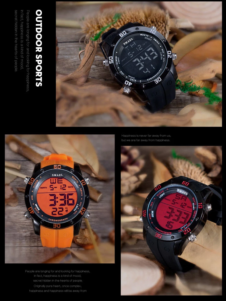 Топ люксовый бренд часы smael Модные мужские спортивные часы светодиодный цифровые часы водонепроницаемые резиновые часы мужские Relogio Masculino