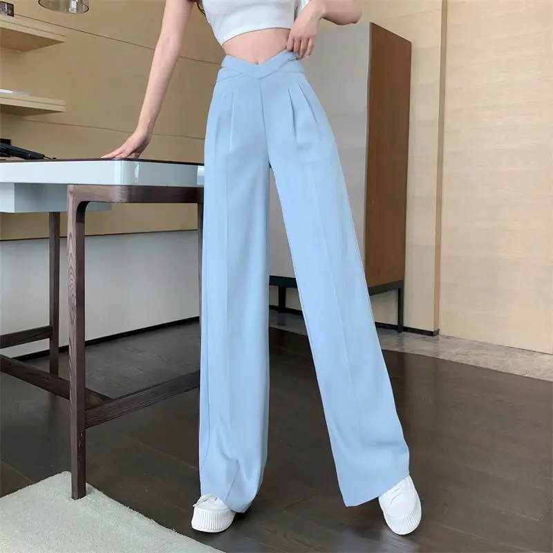 cargo trousers Women Casual Wide Leg Pants Loose Style Waist Hollow Out Office Lady Long Trousers Solid High Waist Wild Straight Female Pants slacks