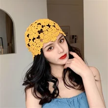 Spring and Summer Thin Hollow Breathable Knitted Hat Tide Wool Melon Leather Hat Baotou Hat Hand-Woven Thread Knitted Hat