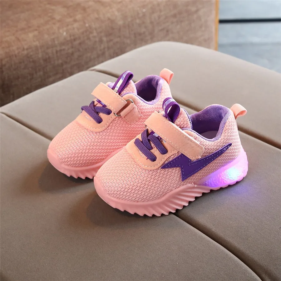 kids sneakers lights boys and girls mesh stitching breathable Led luminous running football sports shoes sneakers lights #40J30 (21)