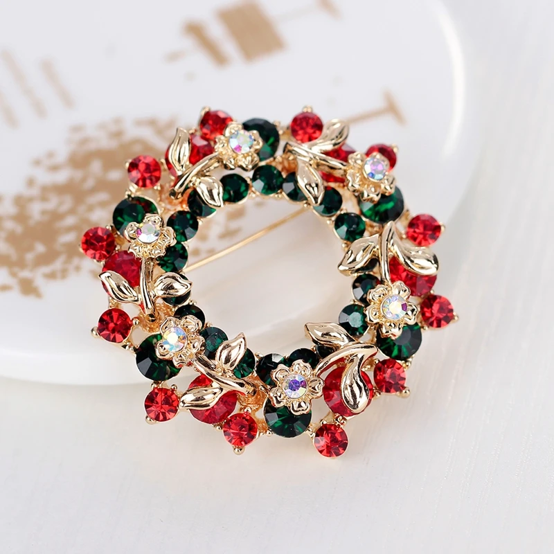 Hot Sale Pretty Garland Rhinestone Floral Round Brooch Pins For Women &amp Girls Christmas Gift Fashion Jewelry | Украшения и