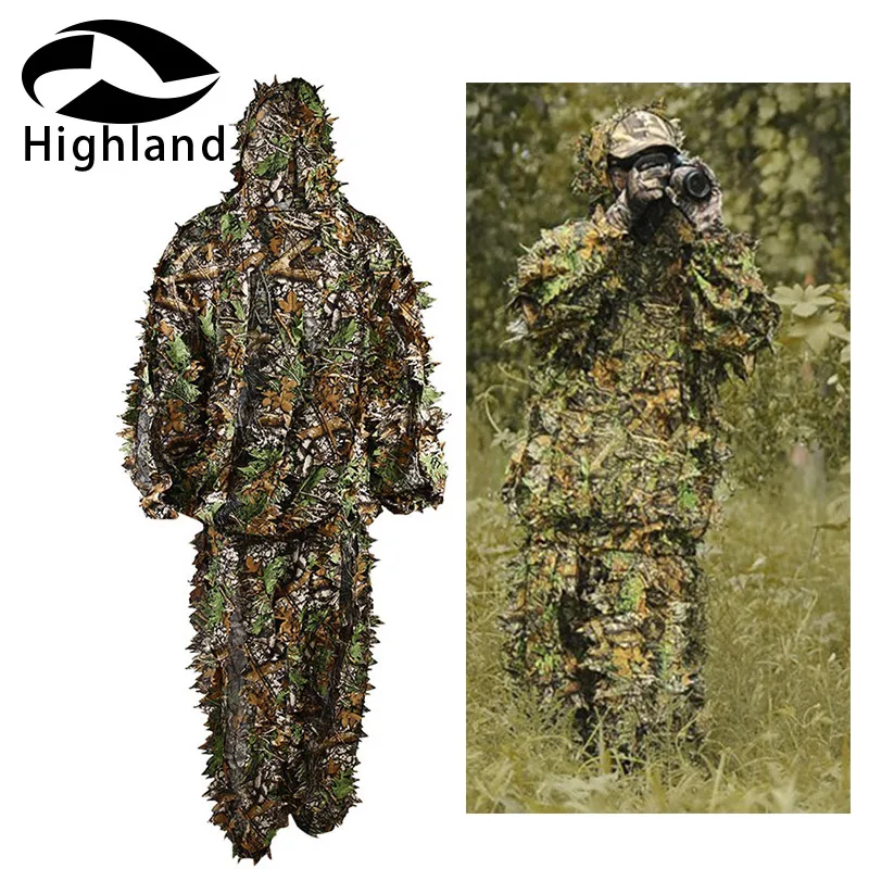 Охота 3D лист камуфляж одежда для джунглей полиэстер прочный открытый лесной Снайпер Ghillie костюм комплект