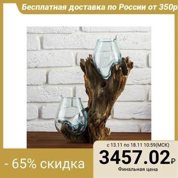 

Flowerpot glass on wood "Double splendor" 40x24x17 cm