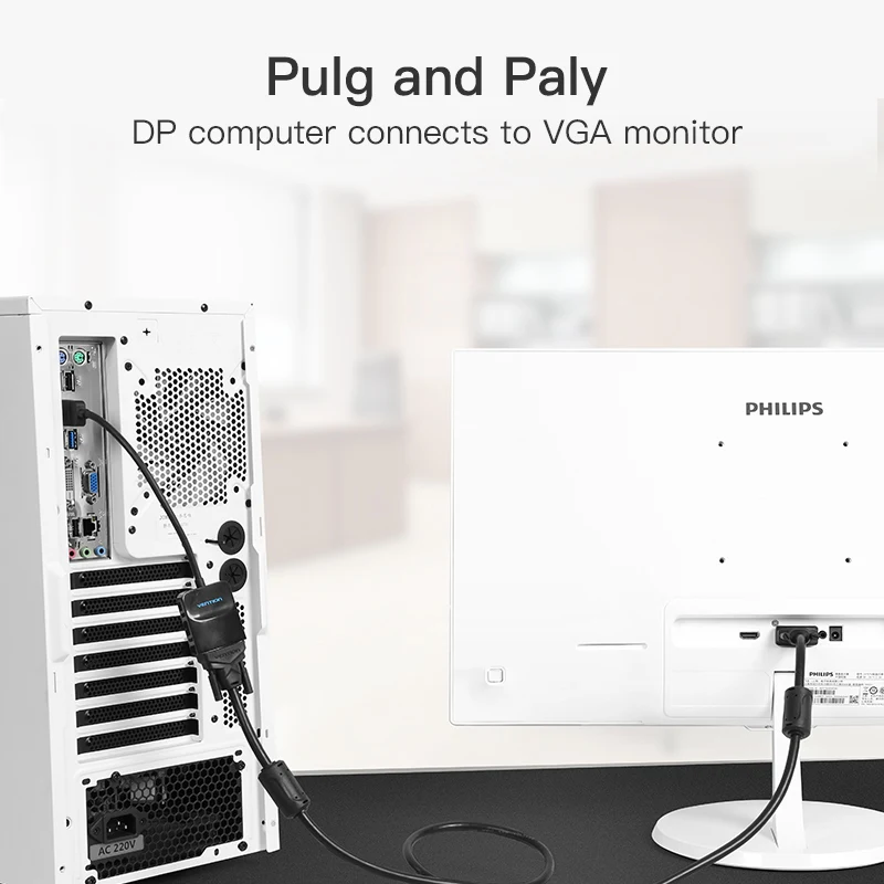 Адаптер Vention DisplayPort VGA 1080P DP адаптер Male Female конвертер для монитора проектора