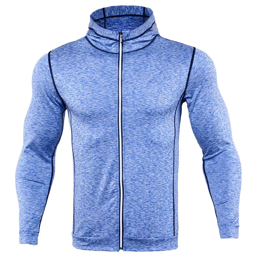 Мужские s толстовки для бега фитнес спортивные пальто ММА Тренировка и упражнения с капюшоном куртки мужские дышащие быстросохнущие Джерси для бега - Color: Blue
