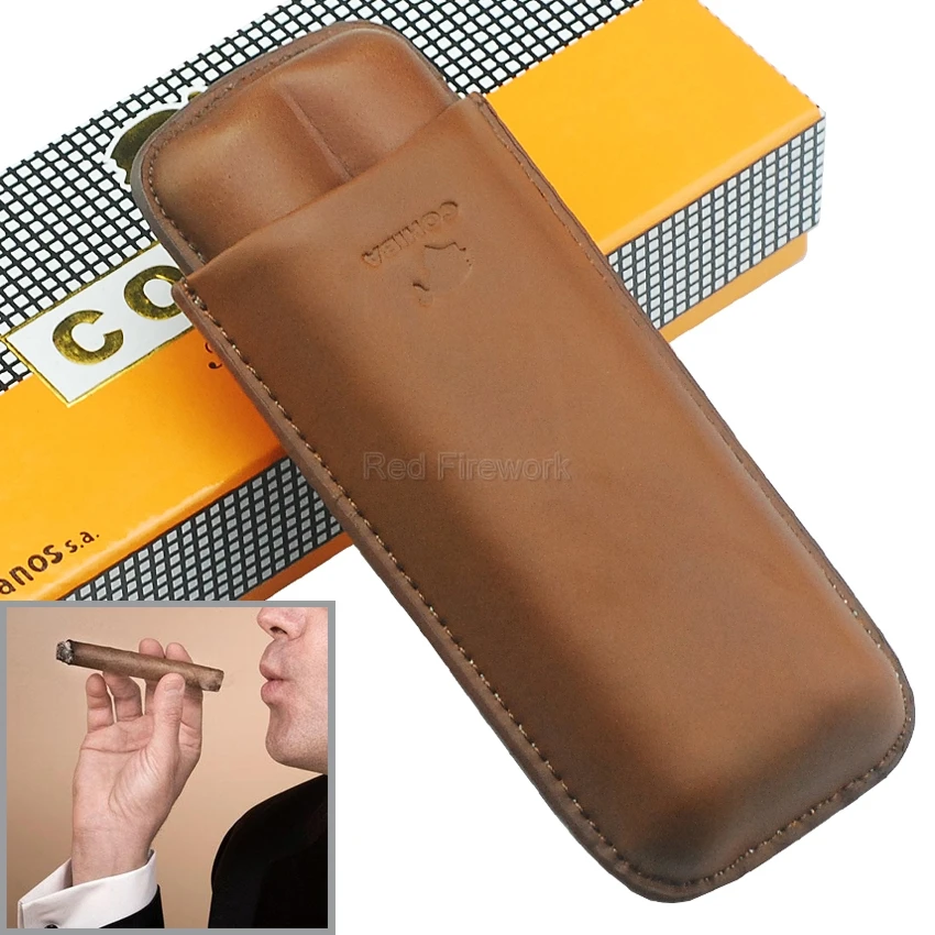 Cohiba благородный емкий коричневый кожаный 2 трубки сигары держатель Чехол Humidor портативный - Цвет: Коричневый