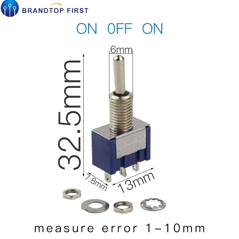 Запирающий переключатель 6A 125V MTS-102 103 Mini 3 Pin ВКЛ.-ВЫКЛ.-ВКЛ.-вкл - Цвет: MTS-103 ON-OFF-ON