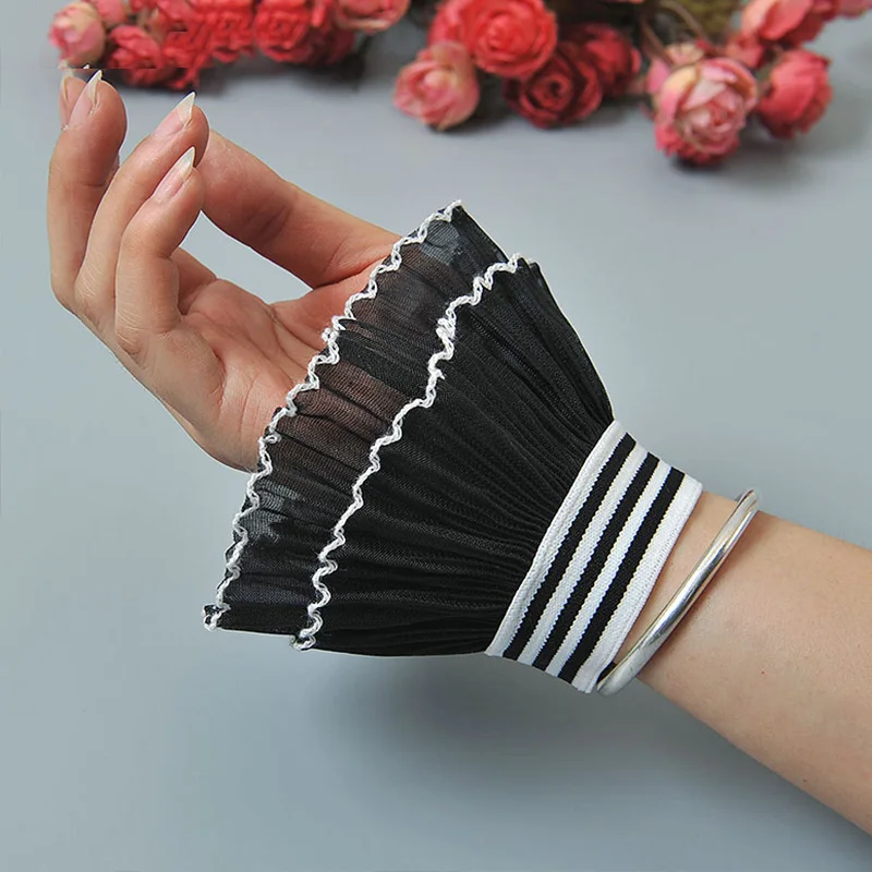 White Lace Fake Sleeves Women For Sweater Decorative Cuffs fashion Flounces Pleat Buttoned Wrist False |