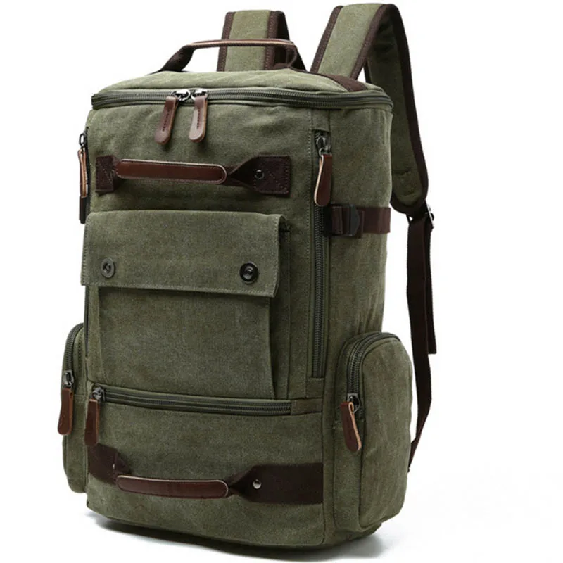 

HOBBAGGO Men Laptop Backpack Solid Color Zipper Canvas School Bag Travel Backpack Unisex Fashion Notebook Knapsack Bag