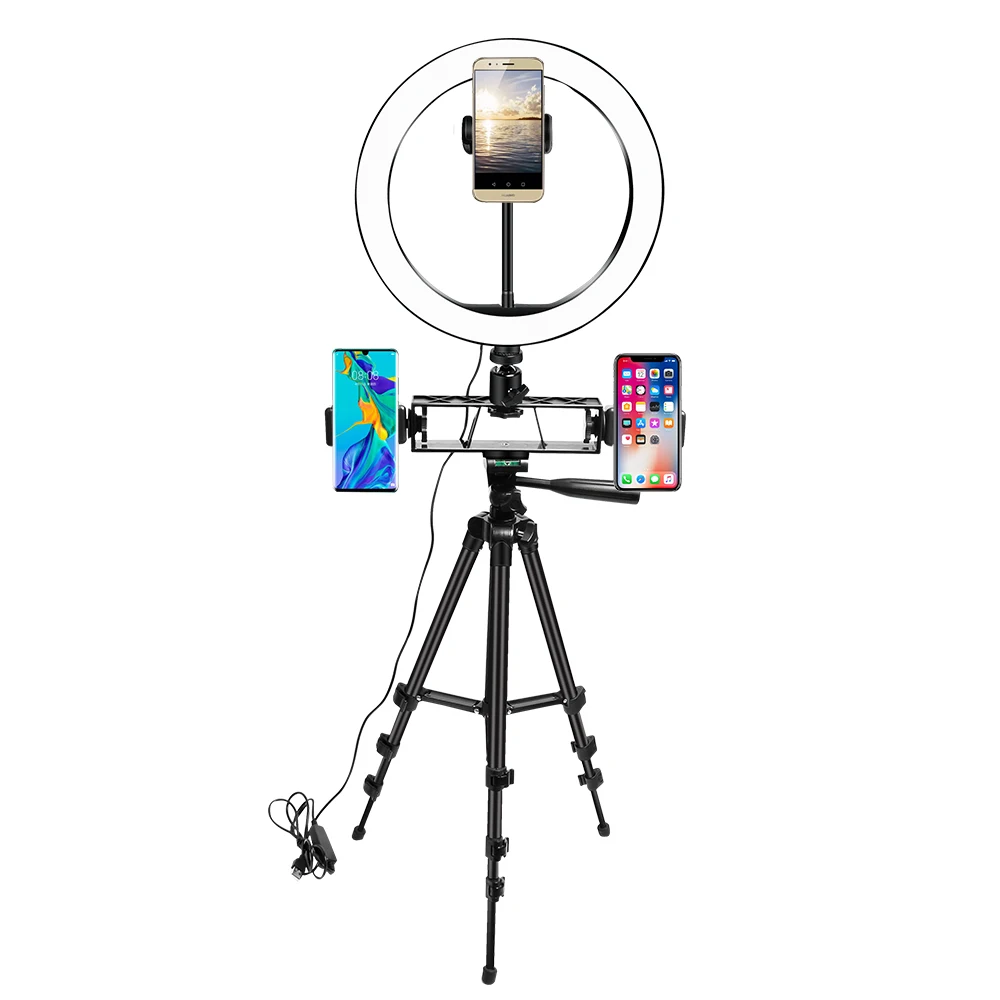 

Phone Tripod With Light 136Cm Led Ring Light 122Cm Ringlight With Standing 3Colors Ring Light 10 Inch Tall Lamp For Youtube Live