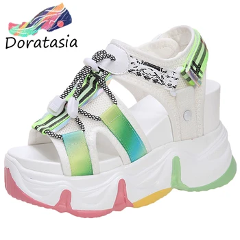 

DORATASIA Brand Women Open Toe Lace Up Platform Shoes 2020 Velcro Punk Sandals Women Mixed Color Rainbow Sandals