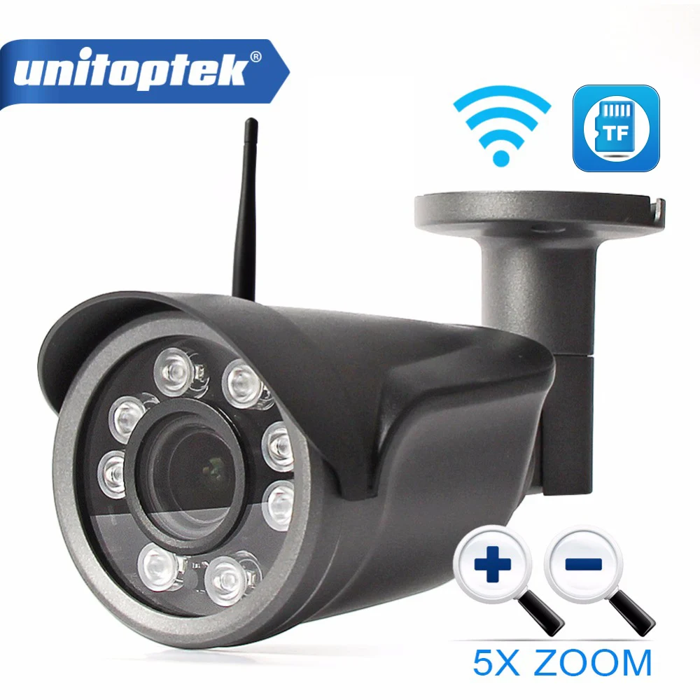 Unitoptek, 1080 P, Wifi, IP камера, уличная, CCTV, камера наблюдения, пуля, беспроводная, 5X оптический зум, TF слот для карт, P2P CamHi View