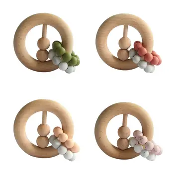 

Baby Teething Wood Ring Beaded Rattle Teether Newborn Nursing Chewing Toys Gift 23GD