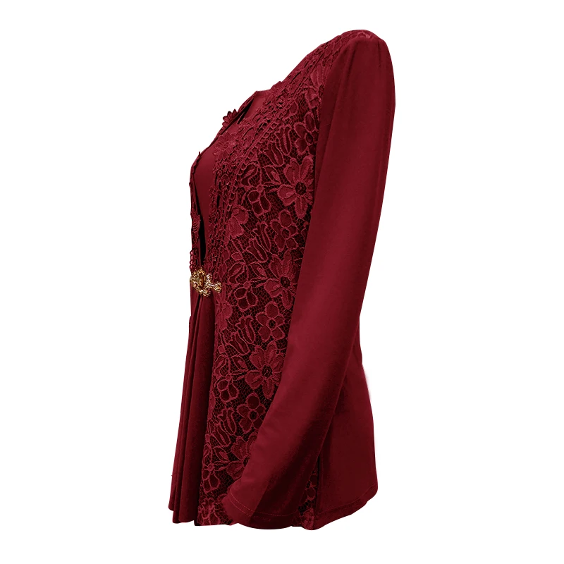 YTL размера плюс женская блузка элегантная Алмазная Кружевная туника Топ повседневные винтажные Топы рубашка с длинным рукавом красный черный XXL XXXL 4XL 8XL H025