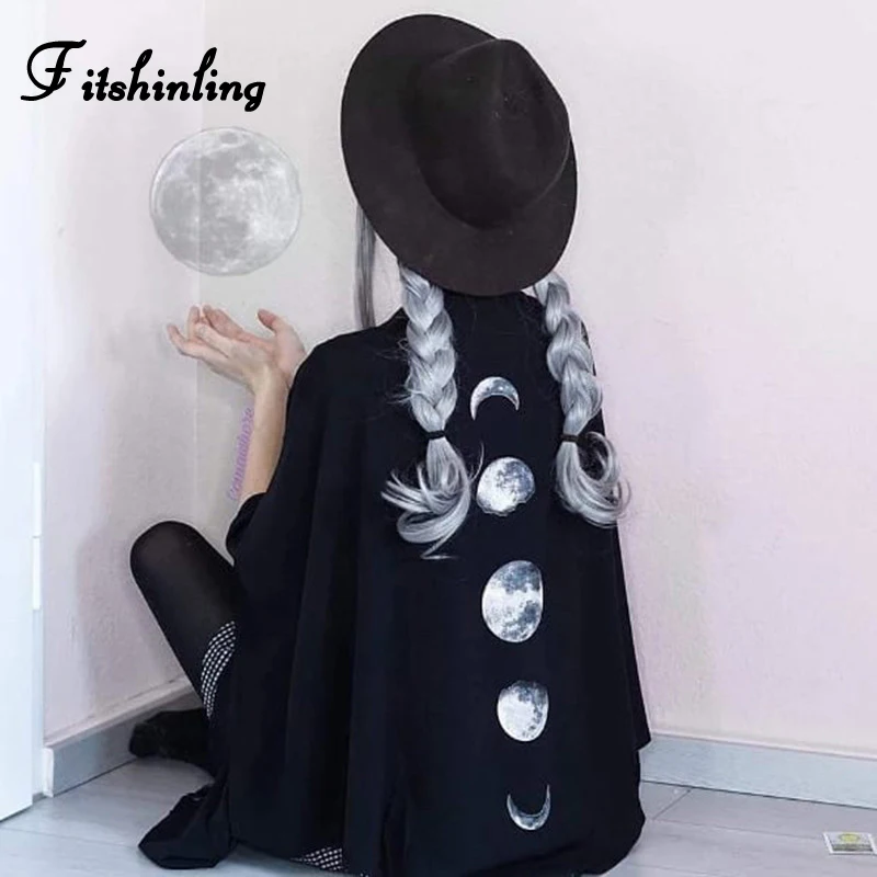 Женская готическая блузка Fitshinling Moon черная длинная рубашка с рукавом летучая