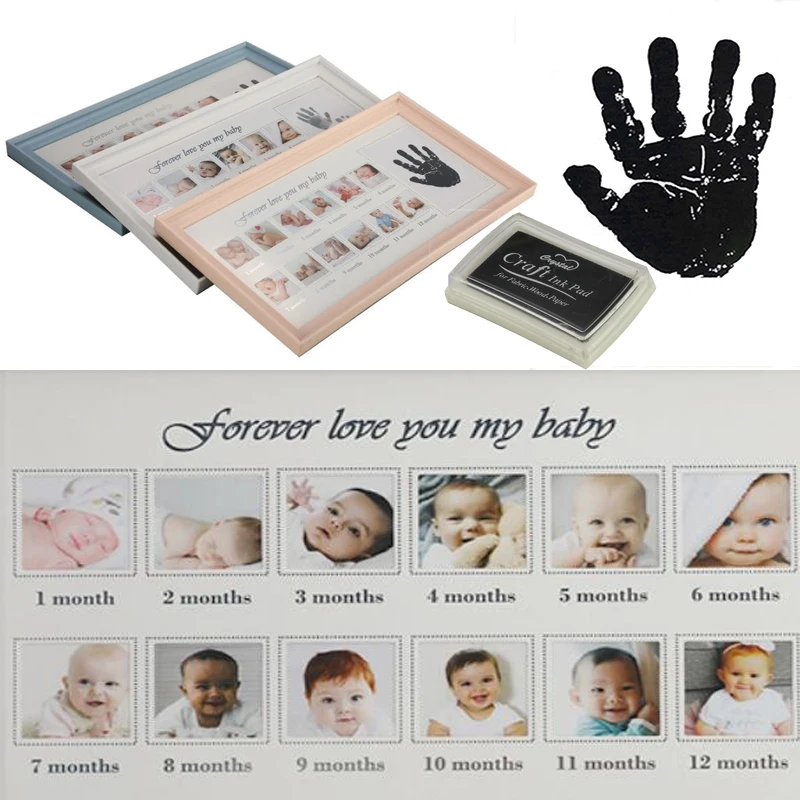 Милая фоторамка для малышей, 12 месяцев, ручная работа или отпечаток пальца, фоторамка для маленьких мальчиков и девочек, My One Year, белый, синий, розовый