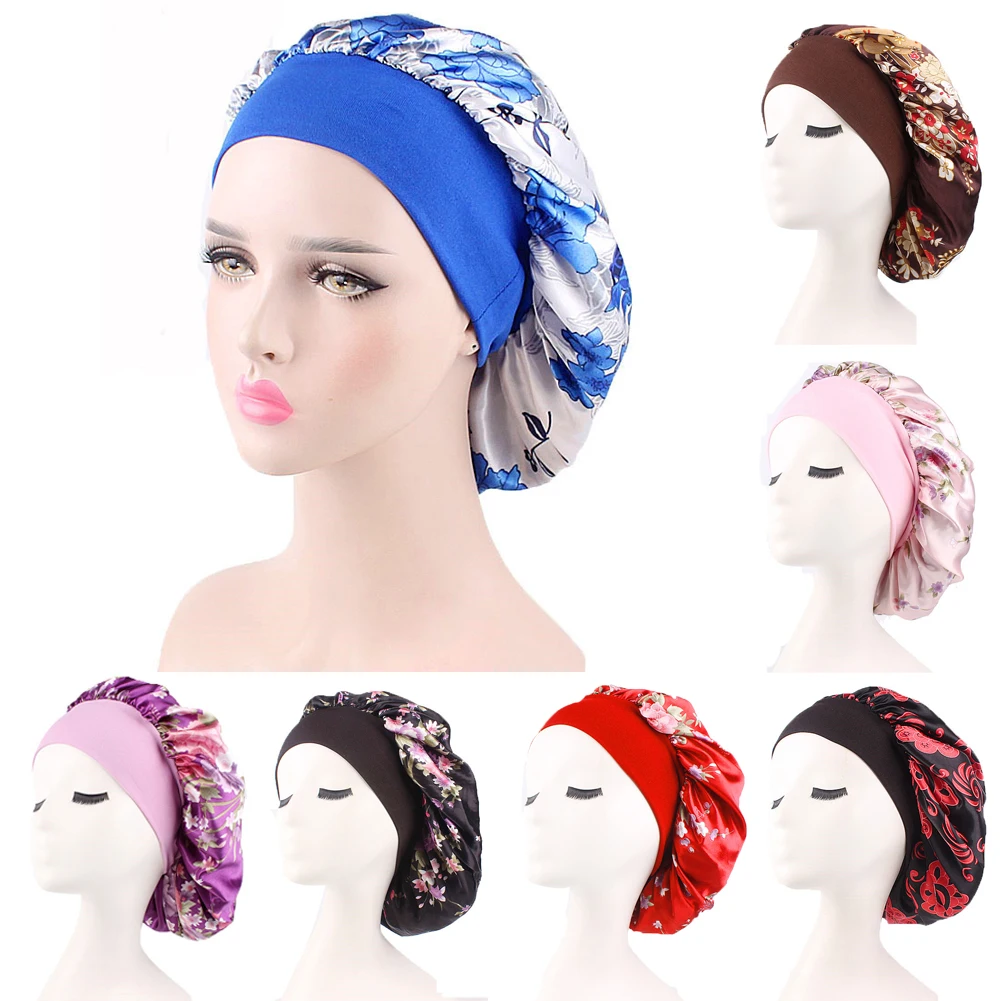 Wide Band Satin Silk Cap Sleep Hat Night Sleeping Silk Cap