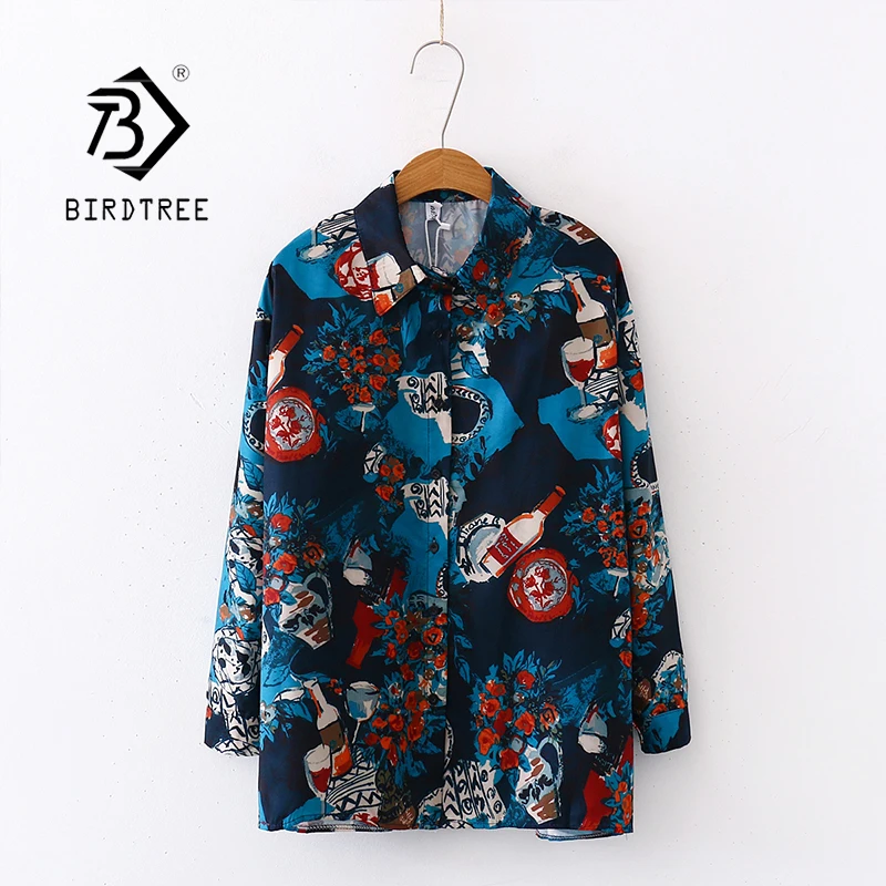 Женская шифоновая блузка с длинным рукавом винтажная Свободная рисунком весна