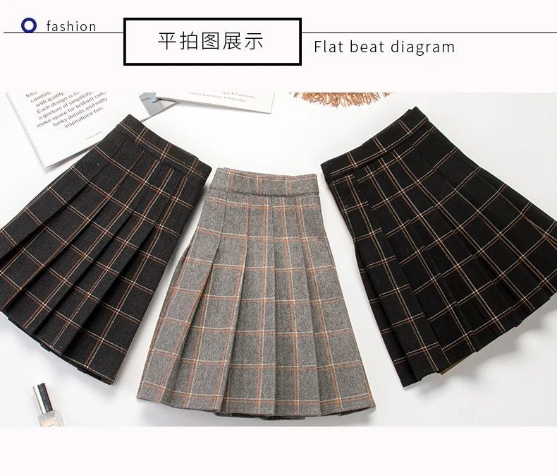 Плюс размер S-2XL Женская шерстяная плиссированная юбка с высокой талией японская школьная клетчатая юбка студенческие юбки для девочек Униформа мини WZ953