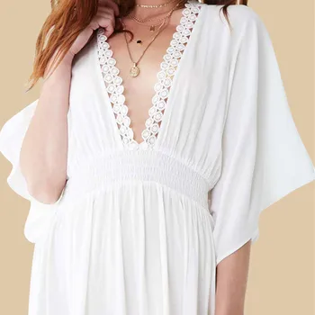 

Beach Coverups For Women Swimwear Dresses For Women Pareo De Plage Swimwear Cover Up Front Back Cotton Neck Loose High Waist