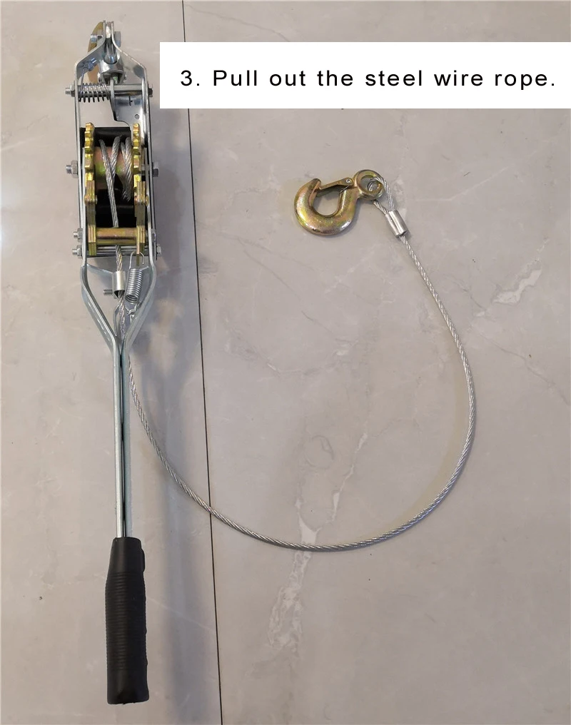 H57394cc5608c401a85971094a96b0fccQ 1-4 Ton Wire Rope Ratchet Hand Power Puller Tighten Tool Steel Cable Gear Winch Puller Mini Tightener Double Hook Lifting Tools Mallzona