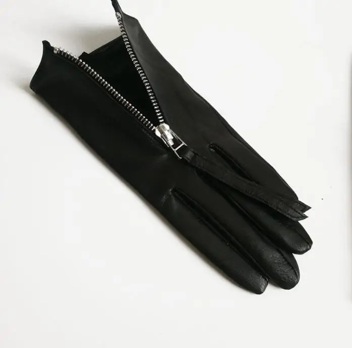 Women's autumn winter natural leather black warm glove lady's genuine leather zipper driving glove R2240