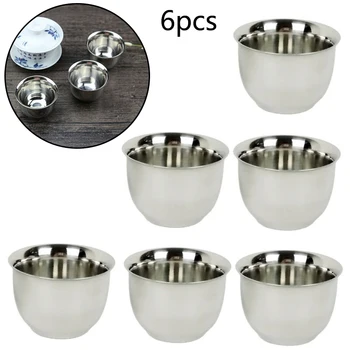 

6Pcs 50ML Stainless Steel Coffee Tea Cup Double Wall Mini Drink Mug 6.5x4.5cm For Wine One-shot Cup