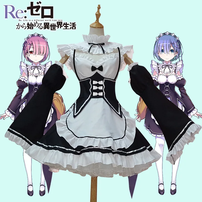 

Anime Re:zero Kara Hajimeru Isekai Seikatsu Life In a Different World Ram Rem Cosplay Costume Maid Dress Halloween Costume
