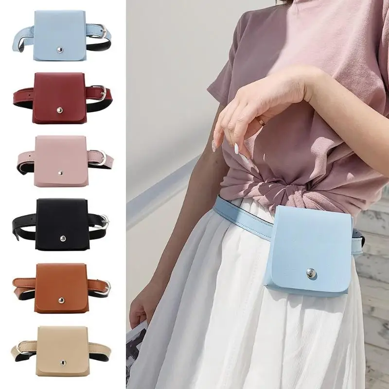 

New Teenage Girls Solid Color Small Fashion Waist Bags Women Mini Leather Casual Simple Crossbody Fanny Chest Bags