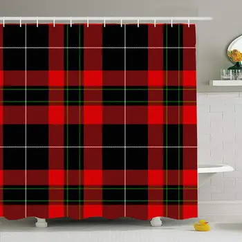 

Shower Curtain Set with Hooks 72x72 Red Seamless White Black Tartan Design Fashion Green Christmas Scottish in Checks for is