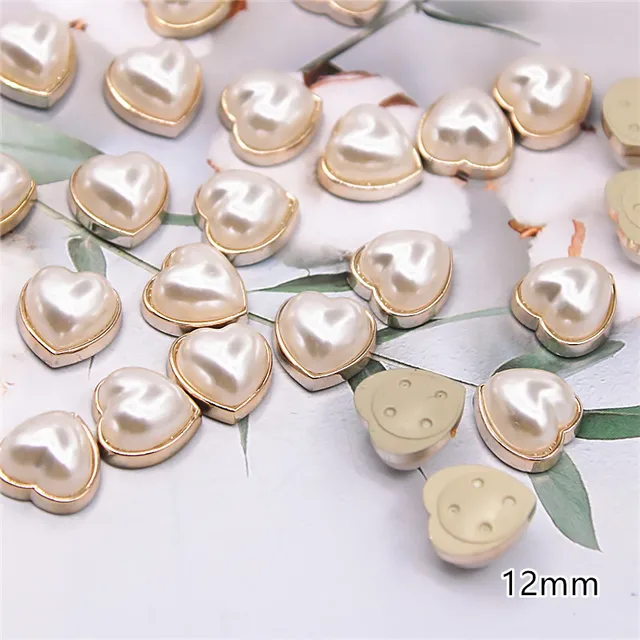 50pcs 12mm golden Pearl Heart flat back button cute Home Garden Crafts Cabochon Scrapbooking Clothing accessories 50pcs
