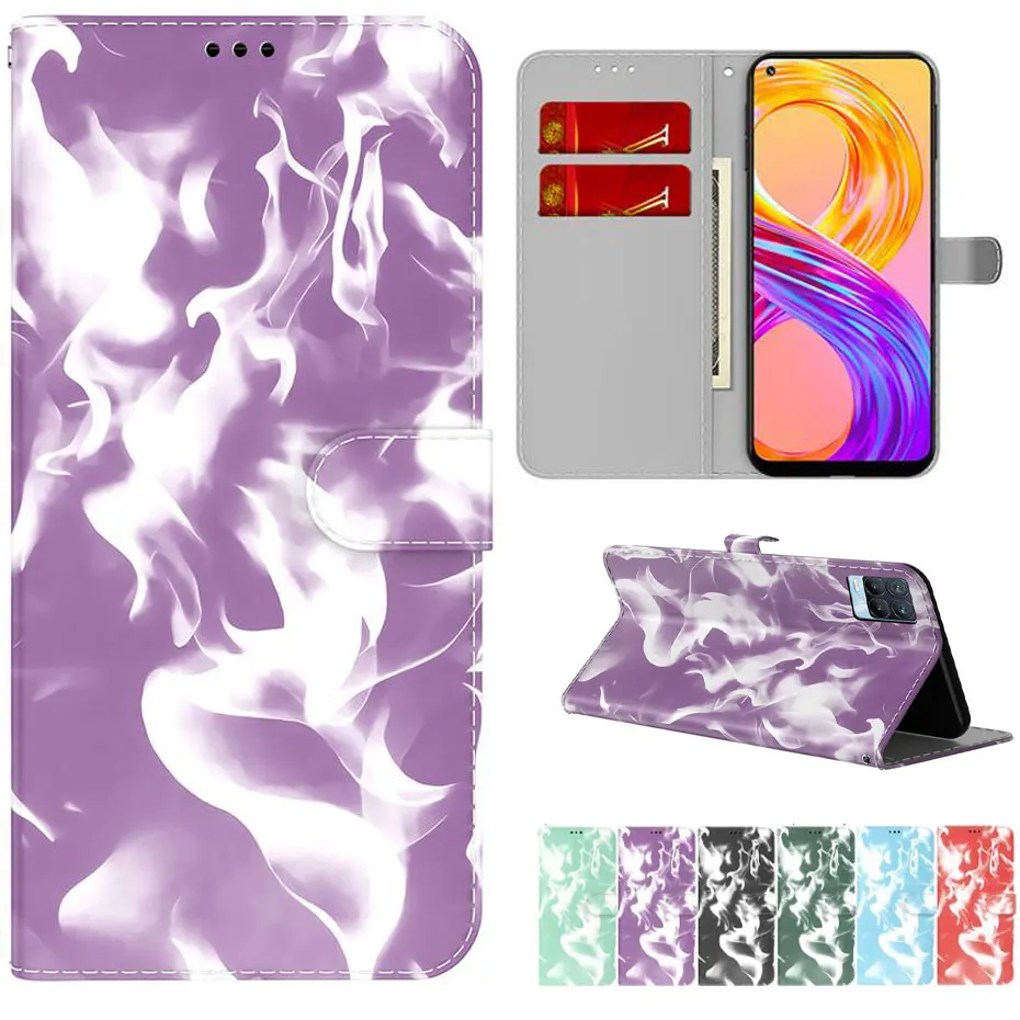 Флип чехол для OPPO Realme 8 Pro 5 5S 5i 6i 7i бумажник C20 C21 C17 акварель облака кожаный телефона