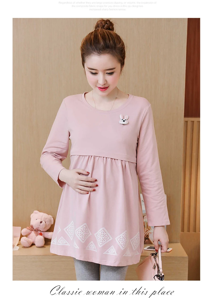 Maternity Dress Spring Autumn Pregnancy Clothes Fashion Printing Pregnant Tops Breast-feeding Dress Nursing T-shirt Long Sleeve