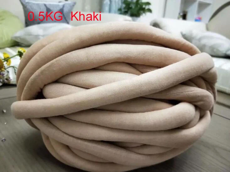 0.5kg khaki 500 г 250 г толстая супер громоздкая пряжа для ручная вязка крючком, мягкое большое Хлопковое одеяло для ручного вязания - Цвет: 0.5kg khaki