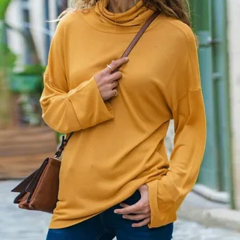 

Blouse Women hirt Women Tops Casual Brief Long Sleeve Pure Color Turtleneck Top Pullover Blouse Free Ship блузка женская Z4