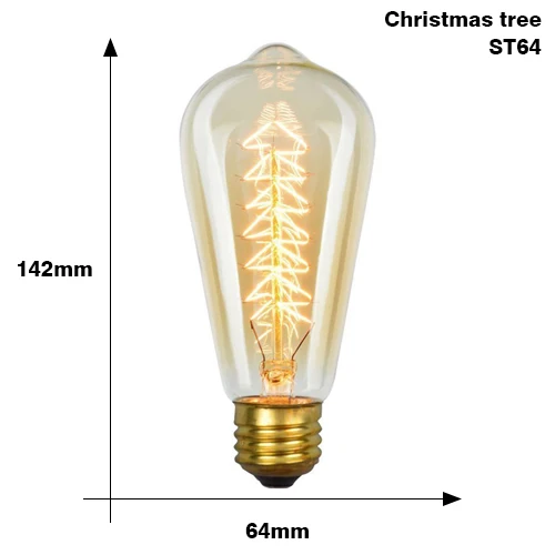 Christmas Tree St64 Эдисон лампы Ретро E27 40 Вт 220 В ампулы нити светильник лампочка Винтаж промышленный Декор лампы Эдисона лампа накаливания для подвесной светильник - Цвет: Christmas Tree St64
