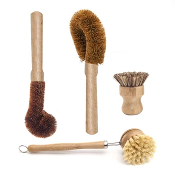 

Plant Based Cleaning Brush Set 4 Piece, Beech Wood and Coconut Bristle Wooden Pan and Pot Cleaning Brush - Bottle Brush
