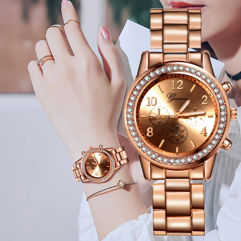 Женские классические часы Reloj Mujer роскошные женские Geneva с полностью стальным