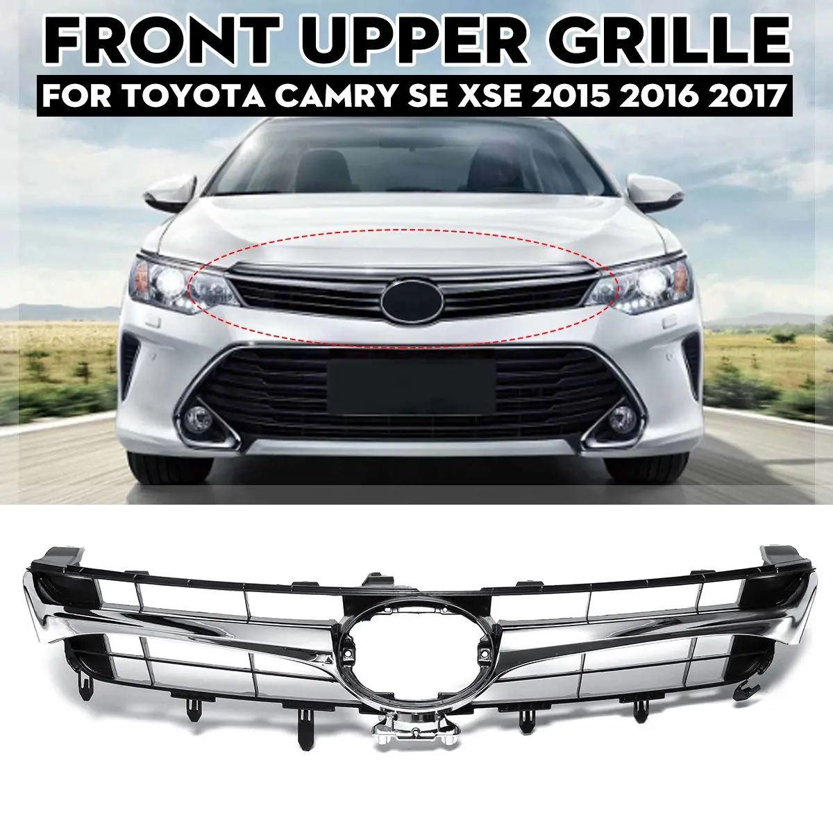 

Car Front Upper Chrome Grille Grill Insect Screening Mesh Net Steel Wire Strip Cover For Toyota For Camry SE XSE 2015 2016 2017