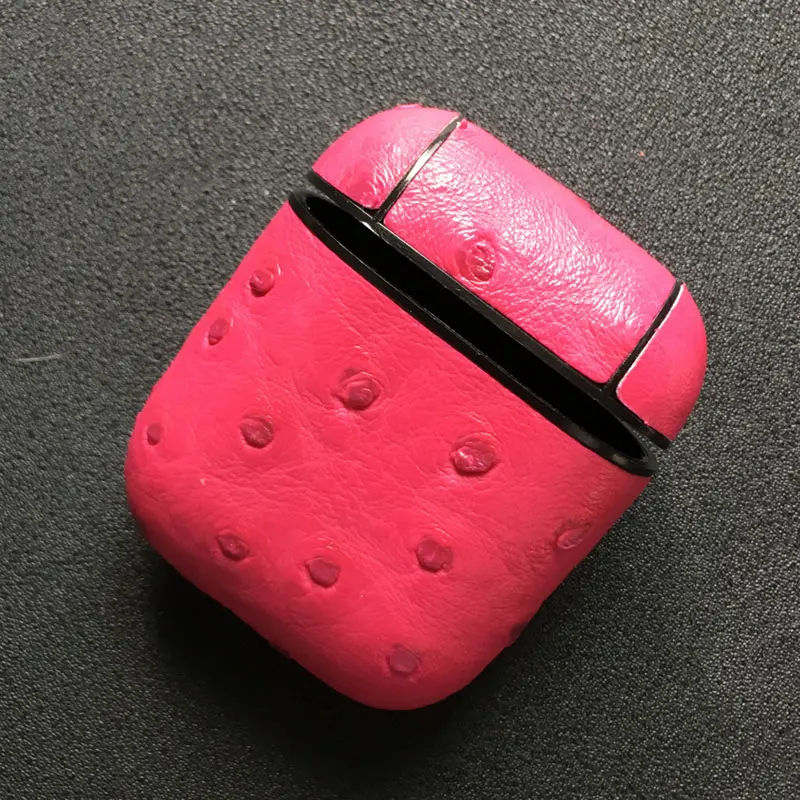 For Airpods Rose Red Страусиная кожа кожаный чехол для телефона для iphone X XR XS Max 5 6 6s 7 8 Plus кожаный чехол для Apple Airpods Bluetooth гарнитура чехол - Цвет: For Airpods Rose Red